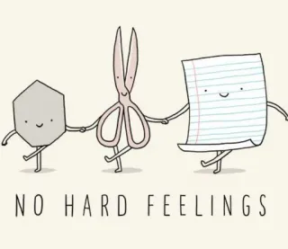 🙂 NO HARD FEELINGS Rock, Papier, Schere, Cartoon, Freundschaft, Spiel, Spielen whatsapp sticker