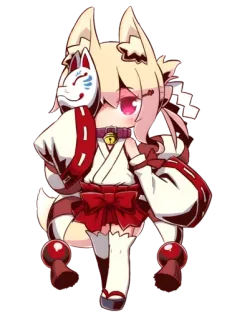 ❤️ Аниме, Лиса, Кицунэ, Каваий, Милый, Маска, Традиционный, Красный, Белый telegram sticker