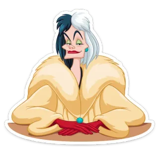 😕 Cruella de Vil 101 Dalmatians Cruella, Disney, villano, dibujos animados, personaje, moda, abrigo de piel whatsapp sticker