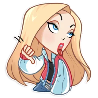 👎 wanita, pirang, tidak suka, jempol ke bawah, negatif, kartun telegram sticker