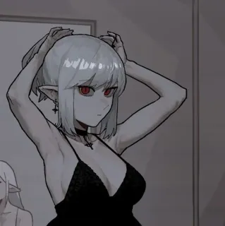 ⛓ アニメ, エルフ, ゴシック, 赤い目, 黒いドレス telegram sticker