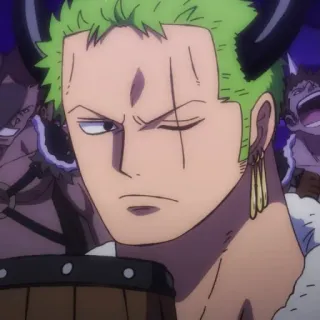 😒 Zoro One Piece Anime, Spadaccino, Pirata, Capelli verdi, Cicatrice telegram sticker