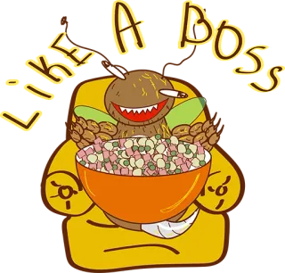 👍 LIKE A BOSS kreskówka, szef, sałatka, papieros, krzesło, postać telegram sticker