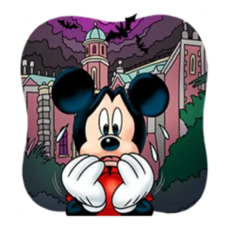👀 Mickey Mouse Mickey Mouse, assustado, Halloween, casa, morcegos, desenho animado telegram sticker