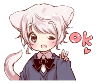 🍭 ok anime, chibi, cute, cat, peace sign, ok, wink whatsapp sticker