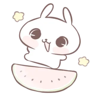🍒 conejo, conejito, sandía, kawaii, lindo, animal, dibujo animado telegram sticker