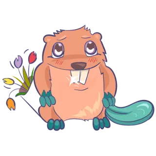 😀 Biber, Blumen, Cartoon, süß, Tier, digitale Kunst telegram sticker