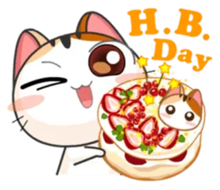 🎂 H.B. Day chat, anniversaire, gâteau, fête, kawaii, mignon, fête, animal whatsapp sticker