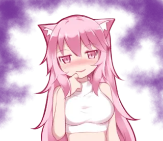 😈 Anime, Neko girl, Kawaii, Cheveux roses telegram sticker