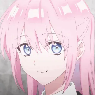 🍬 anime, rambut pink, imut, gadis, senyum, mata biru telegram sticker
