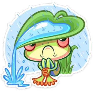 ☔️ rana, pioggia, triste, cartone animato, carino, natura, animale telegram sticker