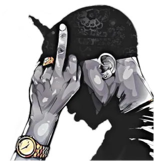 🖕 middelvinger, beledigend gebaar, respectloos, onbeschoft, handgebaar, man, hoofddeksel, houding telegram sticker