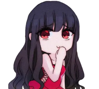 🤭 chica anime, chibi, linda, manga, ojos rojos, pelo negro whatsapp sticker