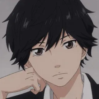 😐 anime, ragazzo, ritratto, personaggio, capelli neri, serio telegram sticker