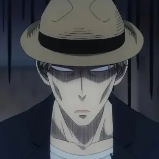 🥜 anime, hat, man, fedora, serious, serious face whatsapp sticker