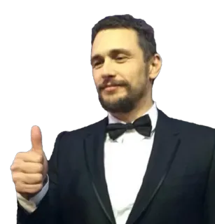 👍 James Franco actor, pulgar arriba, celebridad, traje, pajarita whatsapp sticker
