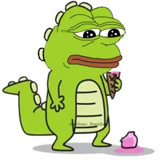 🐸 Pepe the Frog 佩佩, 青蛙, 冰淇淋, 难过, 恐龙, 卡通, 表情包 telegram sticker