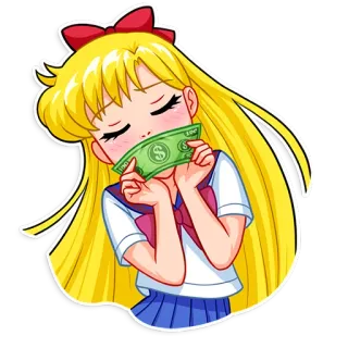🤑 money, currency, anime, girl, blonde, school uniform, wealth telegram sticker