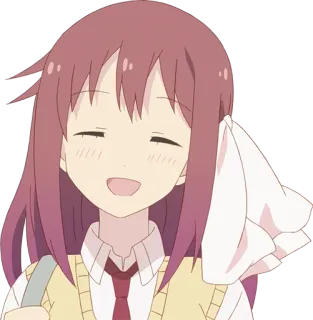 😄 Anime, Menina, Uniforme escolar, Fofa, Feliz, Toalha telegram sticker