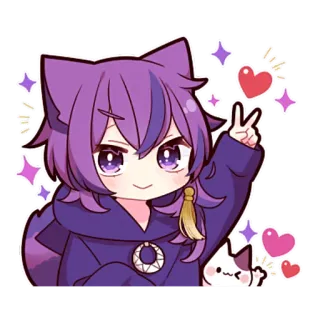 ✌️ Anime, Chat, Signe de paix, Violet, Mignon, Kawaii, Autocollant telegram sticker