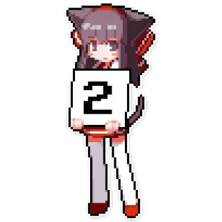 👍 2 número, anime, pixel, chica, gato, orejas telegram sticker