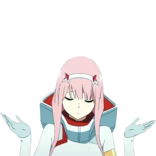 💖 Zero Two Darling in the Franxx Аниме, Зеро Ту, Darling in the Franxx, Пожимает плечами, Вопрос telegram sticker