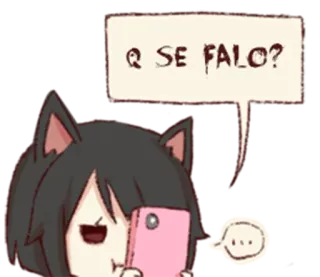 😑 Q SE FALO? อนิเมะ, หูแมว, คำพูด, คำถาม, โทรศัพท์ telegram sticker