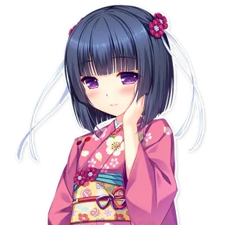 😊 anime, girl, cute, kimono, flowers, illustration whatsapp sticker