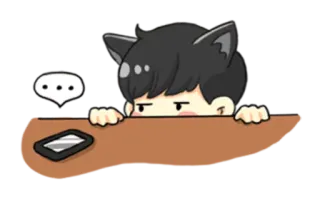 📱 telinga kucing, kartun, anime, meja, berpikir, bosan, menunggu whatsapp sticker