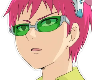 😧 Saiki Kusuo The Disastrous Life of Saiki K. anime, cabelo rosa, psíquico, óculos verdes, Saiki K. telegram sticker