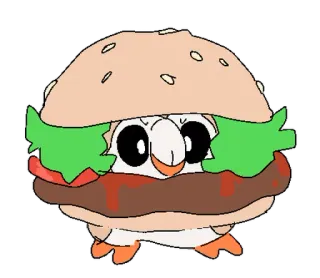 🍔 Rowlet Brindibou, Pokémon, burger, nourriture, mignon, dessin animé telegram sticker