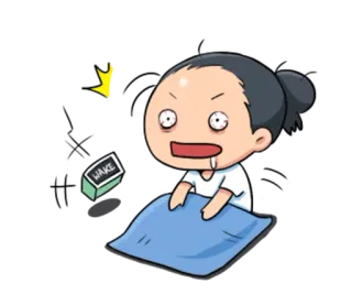 😨 WAKE 困, 卡通, 醒来, 闹钟, 床, 累, 卡通人物 telegram sticker