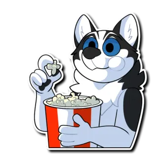 🍿 Hund, Husky, Popcorn, Zuschauen, Unterhaltung, Fell, Cartoon, Sticker telegram sticker