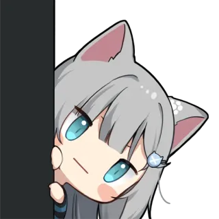 👀 Аниме, Кошачьи ушки, Милый, Подглядывать, Мультфильм, Наклейка, Девушка, Персонаж whatsapp sticker