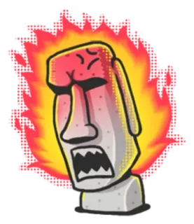 🐷 Moai, Paaseiland, boos, cartoon, standbeeld, steen whatsapp sticker