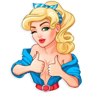 👍 donna, pin-up, bionda, pollice in su, occhiolino whatsapp sticker