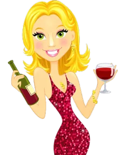 🍷 femme, vin, robe, blonde, alcool, fête, dessin animé telegram sticker