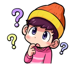 ❓ pregunta, pensando, dibujos animados, morado, naranja, chico, confundido, duda telegram sticker