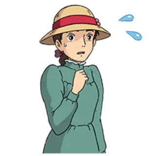 😥 Sophie Howl's Moving Castle аниме, испуганный, пот, Гибли, анимация whatsapp sticker