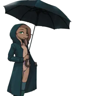 🌂 fictional anthropomorphic animal anthropomorphic, furry, umbrella, raincoat, hoodie, female whatsapp sticker