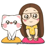 😌 Cartoon, Niedlich, Katze, Mädchen, Kawaii, Sticker, Freundschaft telegram sticker
