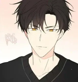 😊 uomo, stile anime, cartone animato, capelli neri, occhi gialli, ritratto telegram sticker