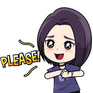 🙏 PLEASE! pleading, begging, request, cartoon, woman, cute, requesting telegram sticker
