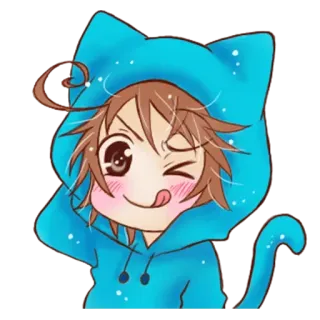 😜 Anime, Gatto, Felpa con cappuccio, Carino, Chibi telegram sticker