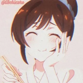 🤎 anime, girl, chopsticks, smiling, cute, cartoon telegram sticker