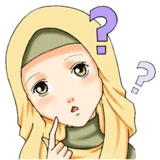 😕 pregunta, hiyab, musulmán, anime, chica, dibujos animados whatsapp sticker