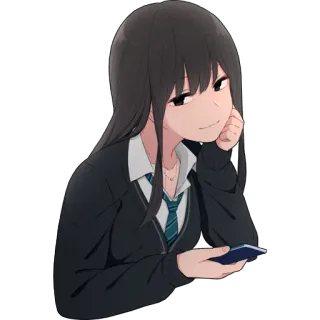 😏 anime, girl, school uniform, smartphone, smug, cute telegram sticker