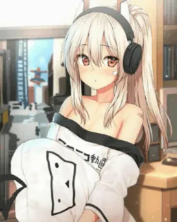 〰️ ドコモ動画 anime girl, headphones, cute, bandage, illustration, drawing, manga telegram sticker