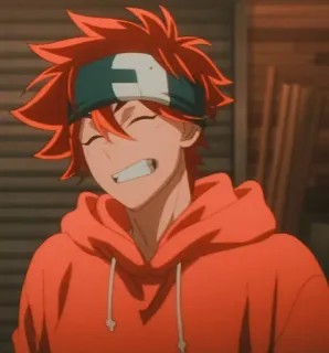 💫 Reki Kyan SK8 the Infinity anime, reki kyan, sk8 the infinity, skateboard, happy, orange hoodie, headband telegram sticker