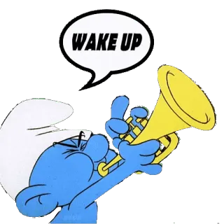 ⏰ Smurf WAKE UP Puffo, sveglia, tromba, cartoni animati, blu, musica telegram sticker